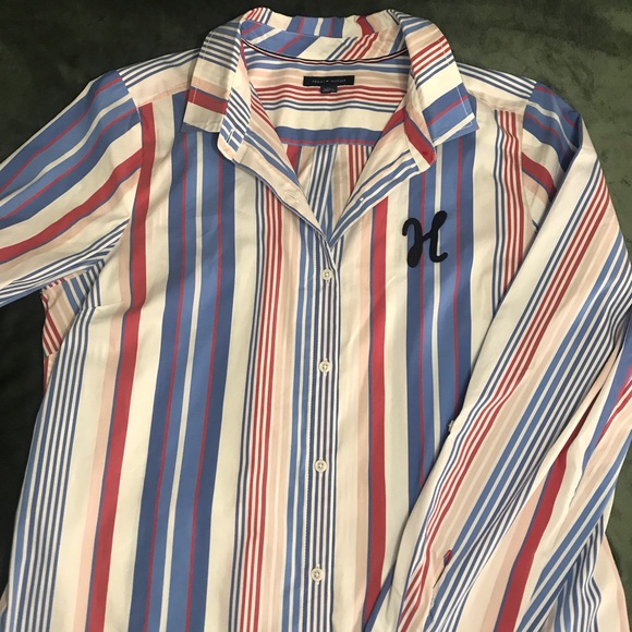 Button down Shirt Dress TOMMY HILFIGER Striped Belted Midi Dress XL Like new - Picture 11 of 16